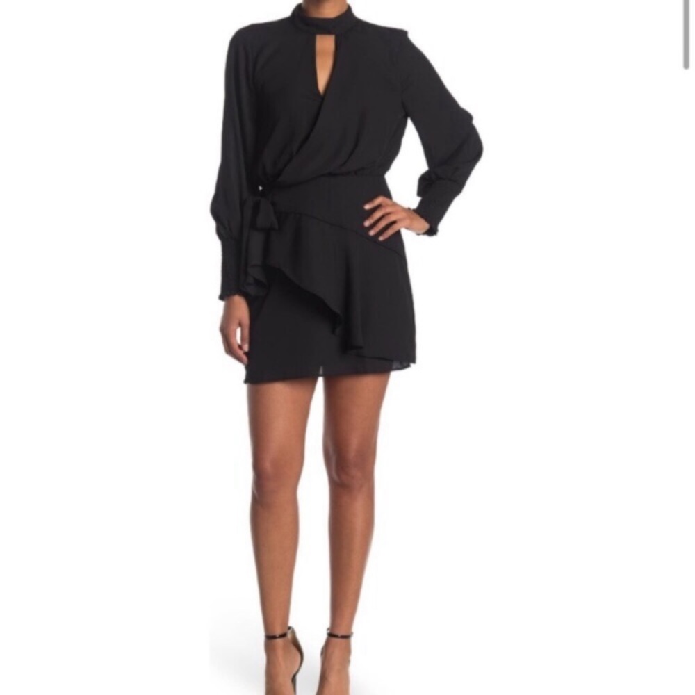 Do + Be LBD Black mini dress front slit mock short long sleeve Do+Be Nordstrom